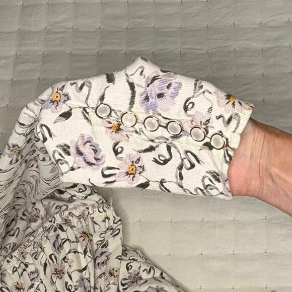 Free People Corduroy Baby Doll Mini Dress Women's S | Cream Floral | EUC - Picture 7 of 15